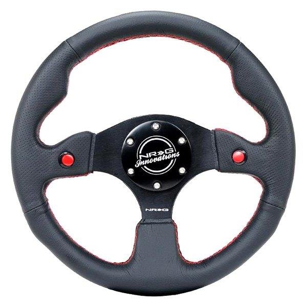 NRG Innovations RST-018R 350mm Deep Dish Steering Wheel – 3-Spoke Leather, Black On Black